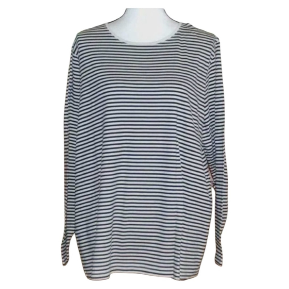 CROFT & BARROW The Classic Tee Top Navy Blue Striped Long Sleeve Shirt Size M